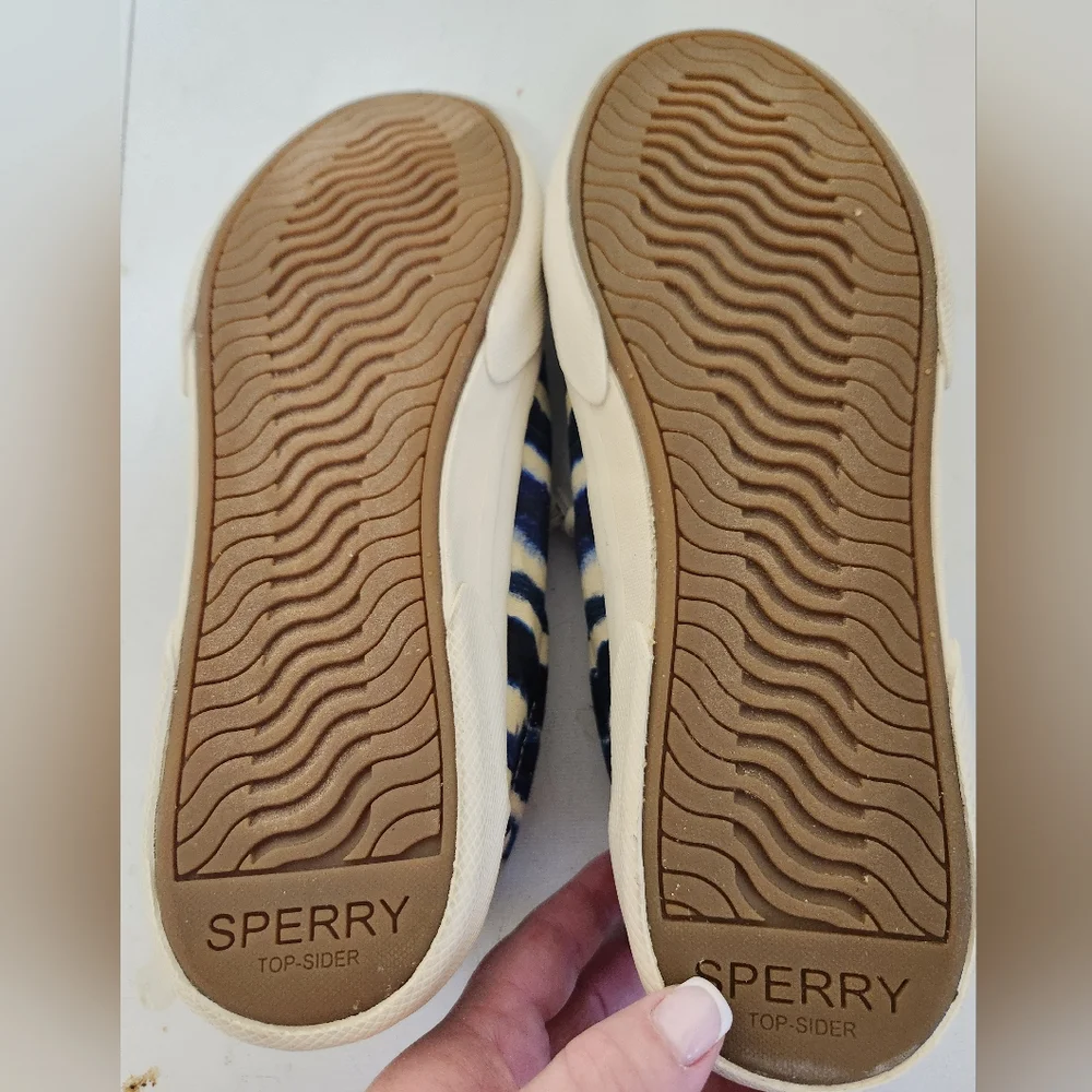 Sperry Pier Wave Women's Blue Cream White Boat Shoes, slip-ons - Picture 4 of 6